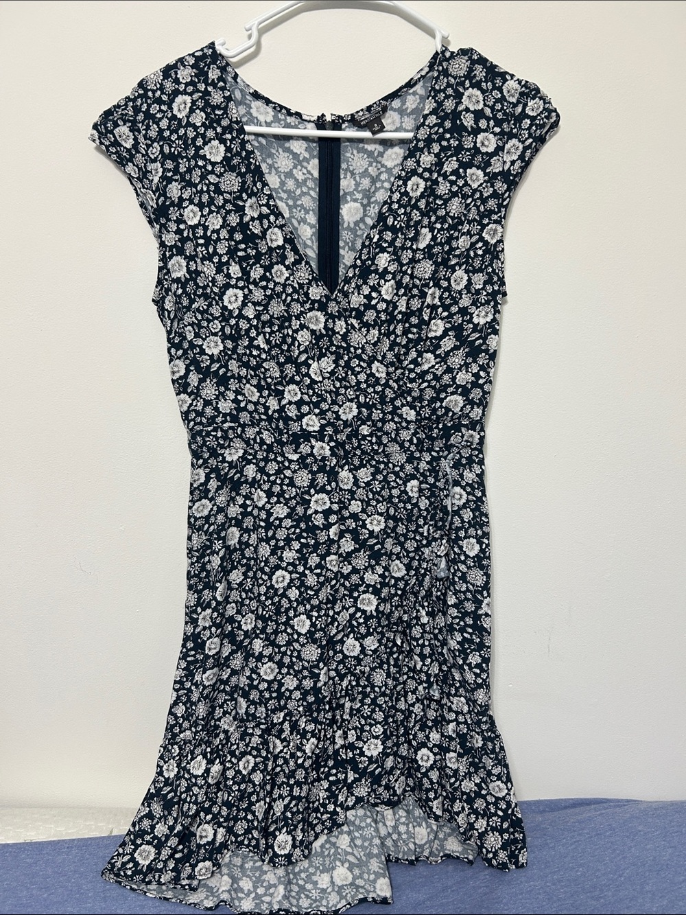 J. Crew Navy and White Floral Midi Wrap Dress